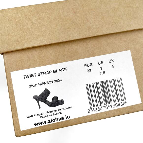 Alohas Puffy Twist Strap Sandals Black Leather Square Toe Heels Sz 38 / 7 - Picture 8 of 8